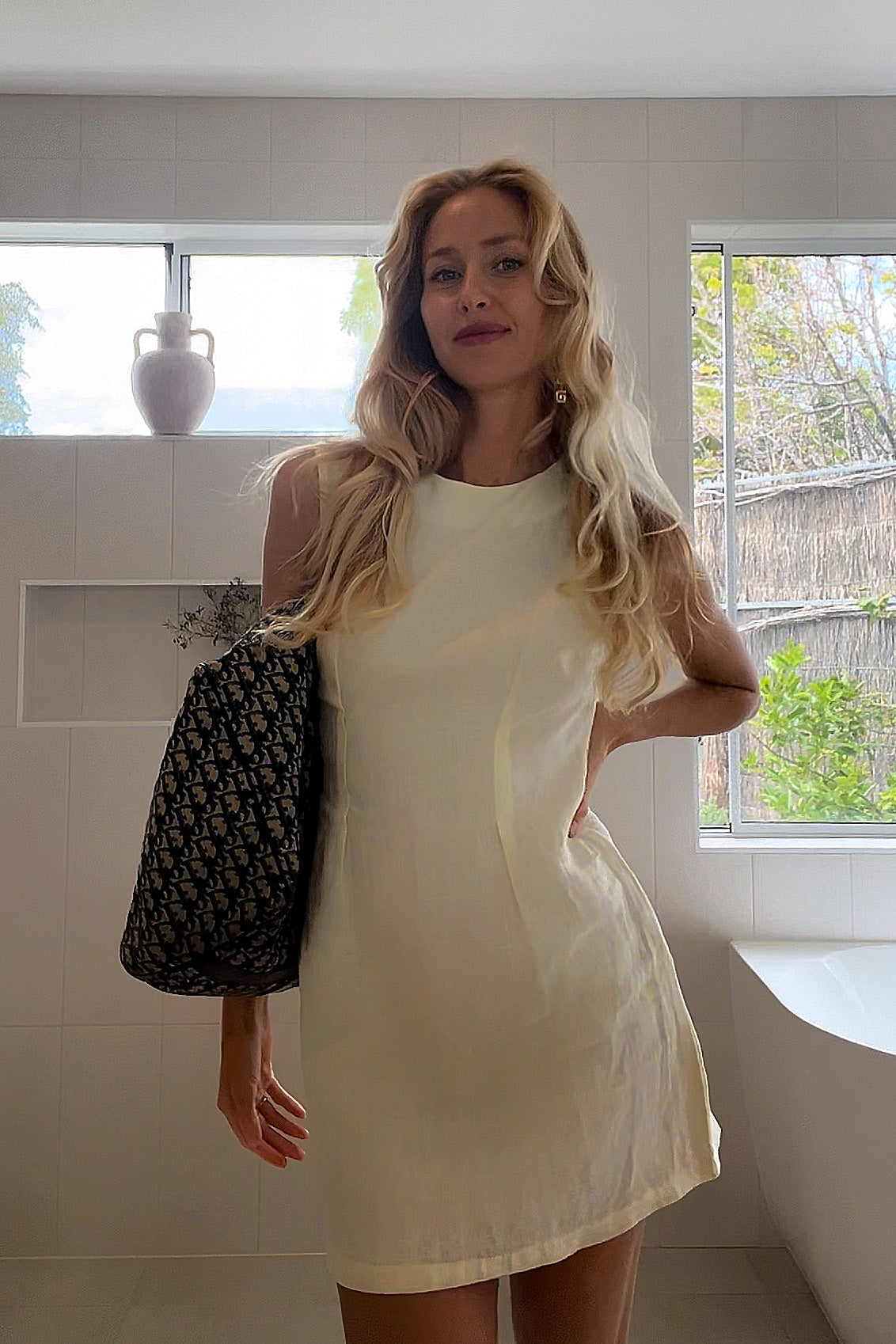 LANEWAY THE LABEL Classic Linen Shift Dress in Butter