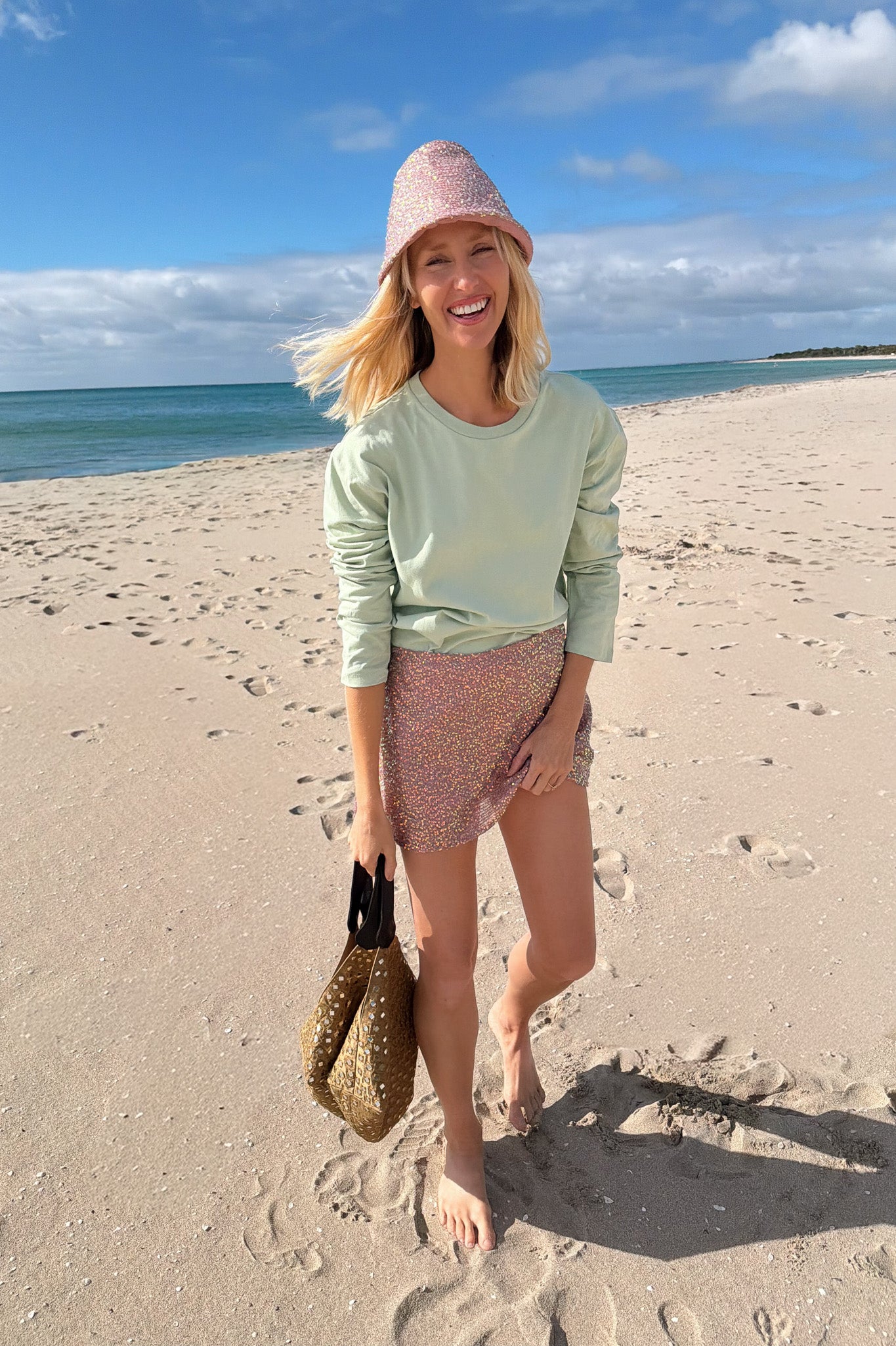 Bea Long Sleeved Tee in Seafoam