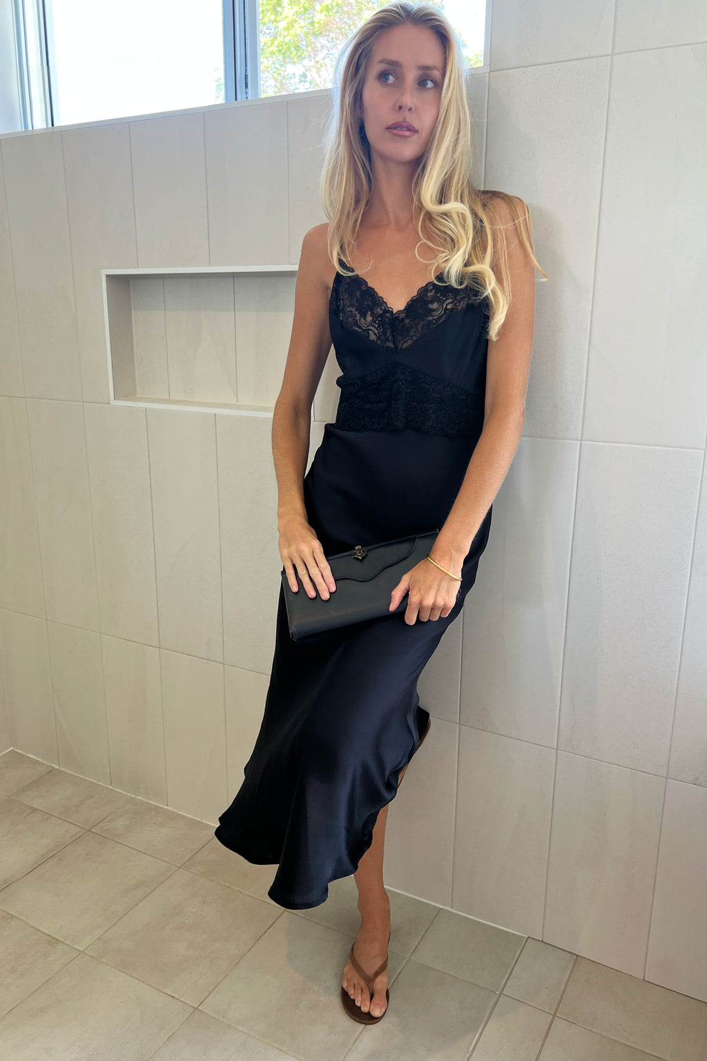 Margot Slip Dress in Noir