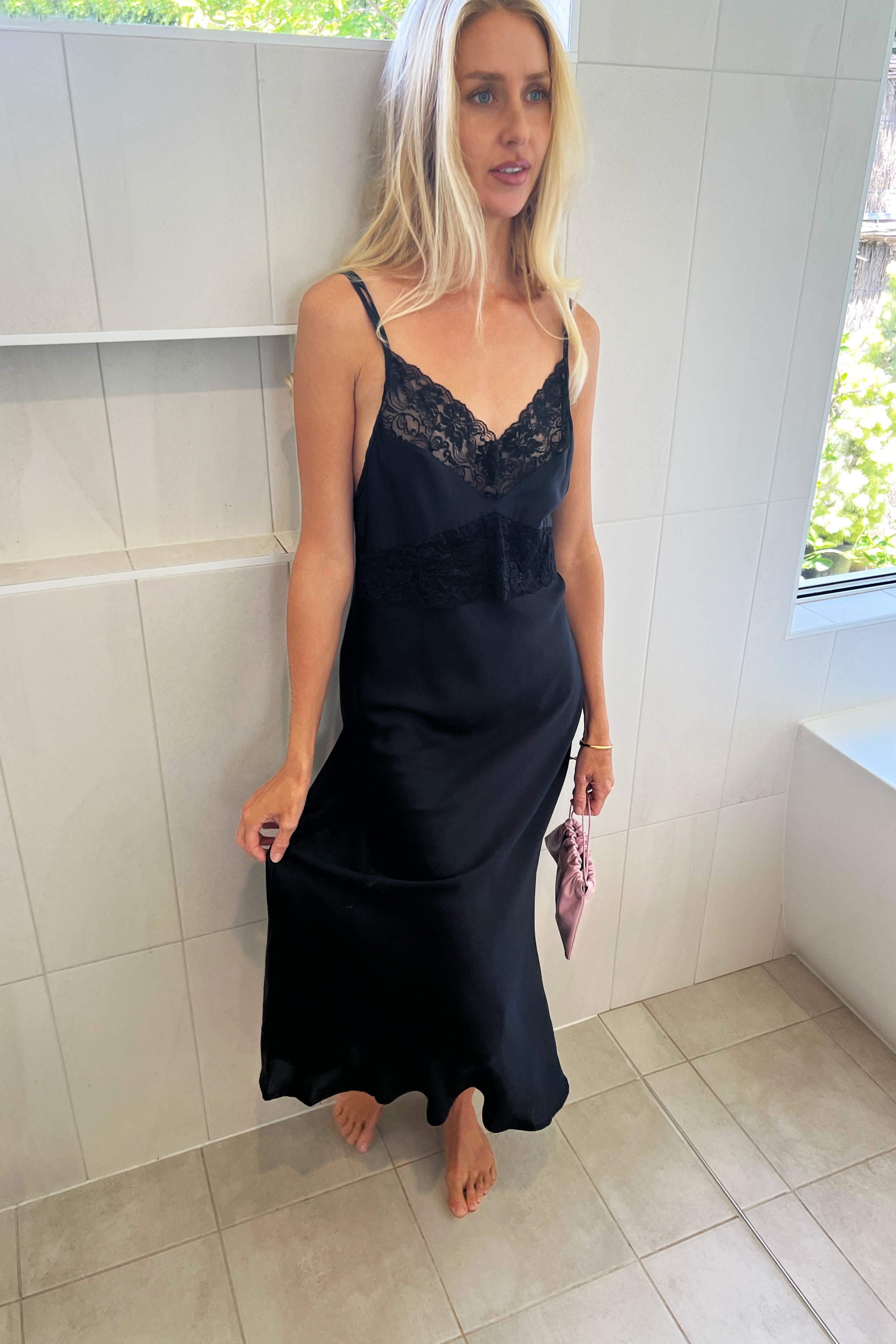 Valentino Silk Slip Dress in Noir