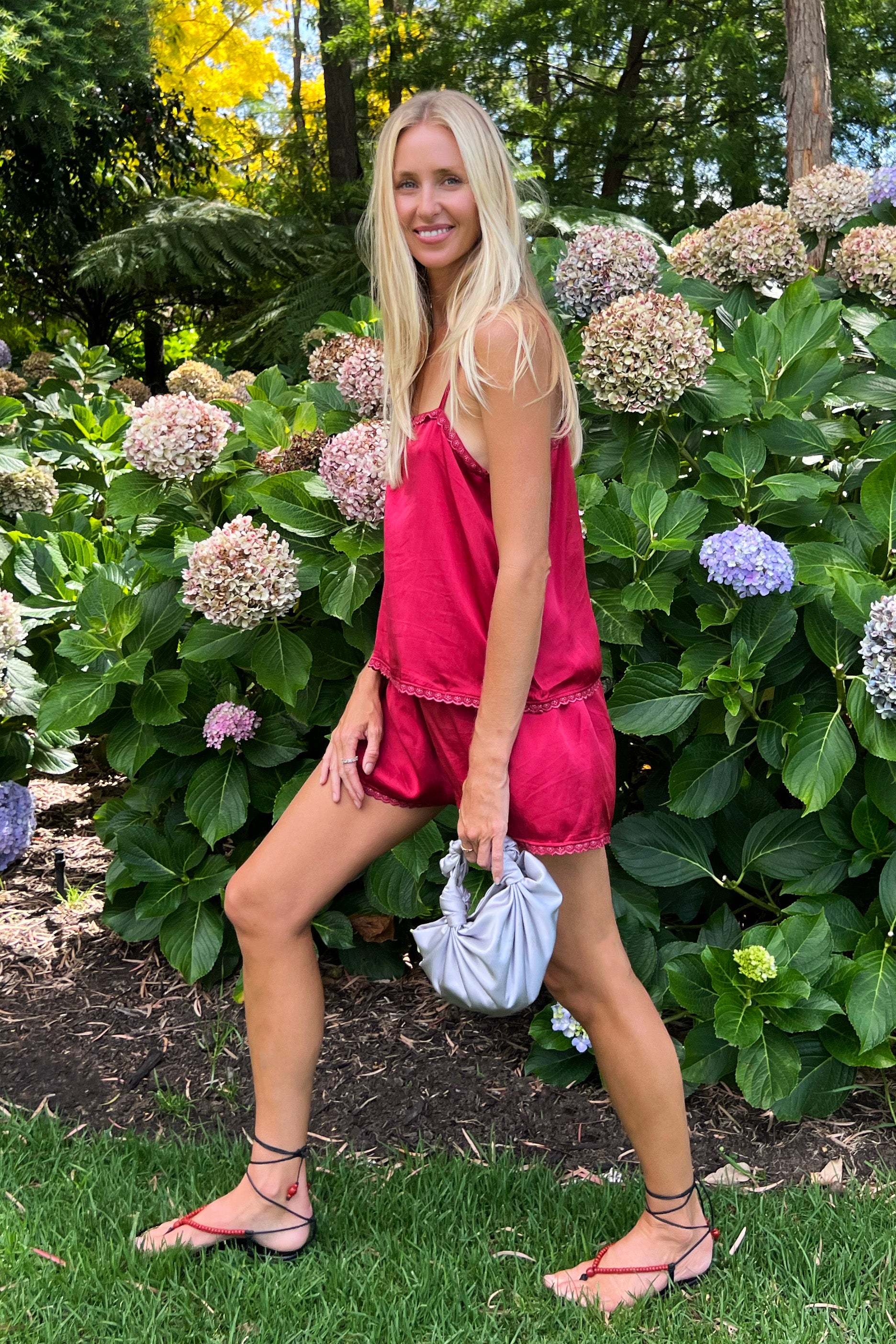 Delphine Short in Cherry Silk
