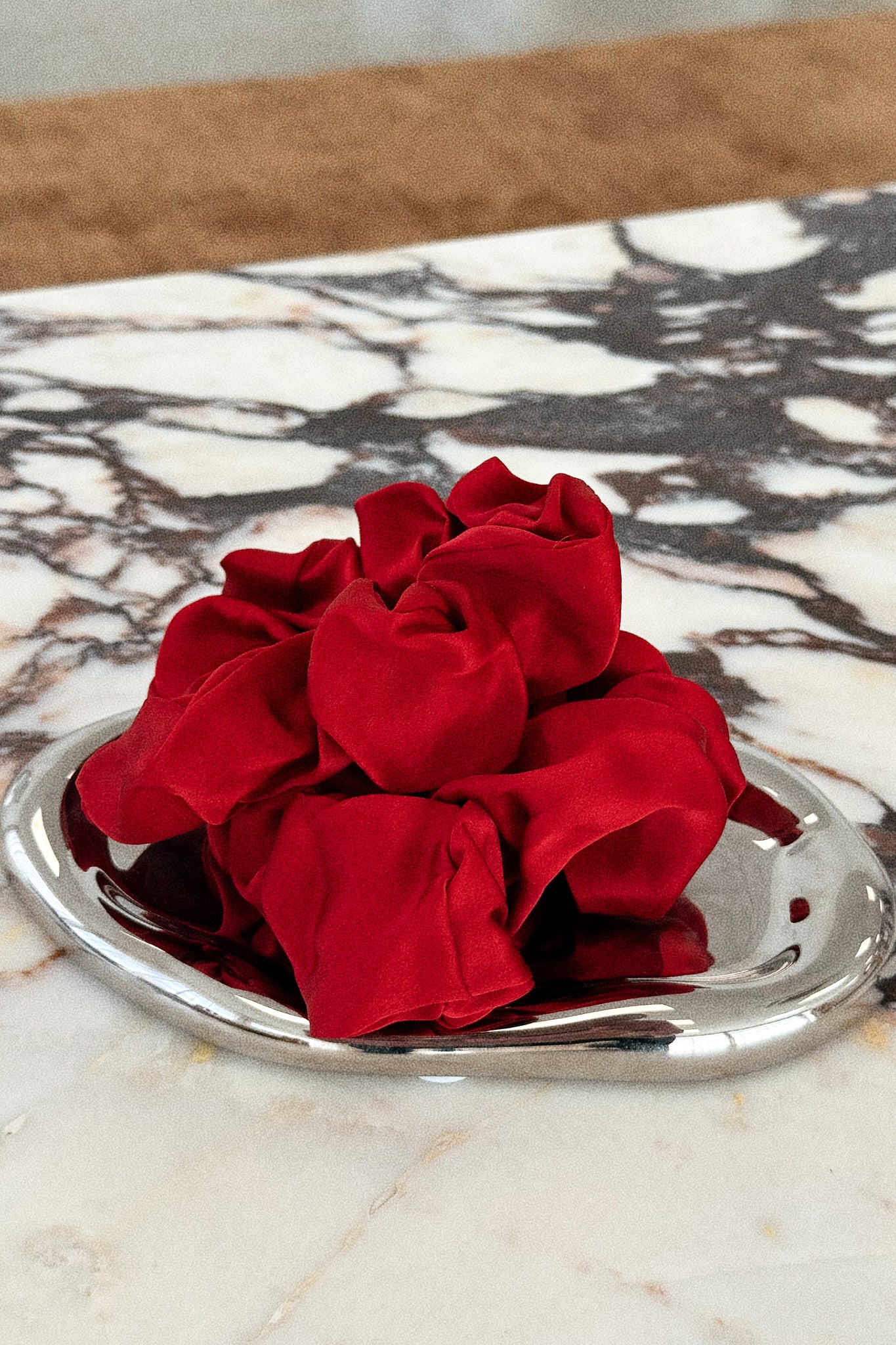 Cream Puff Silk Scrunchie in Cherry