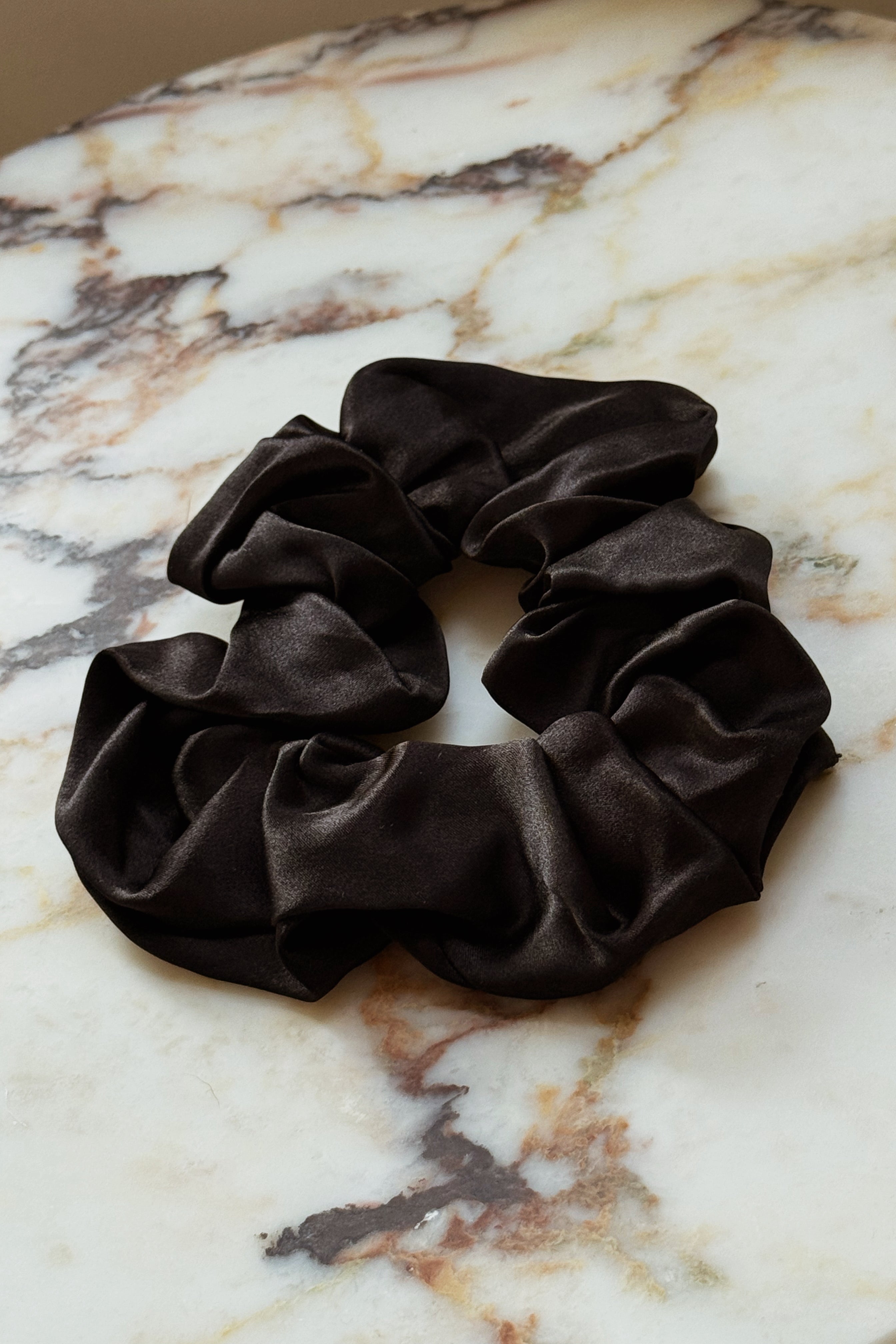 Cream Puff Silk Scrunchie in Noir
