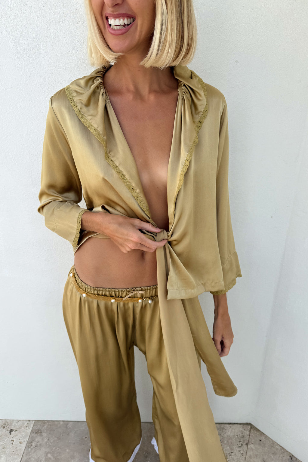 Silk Antique Summer Pant in Palm