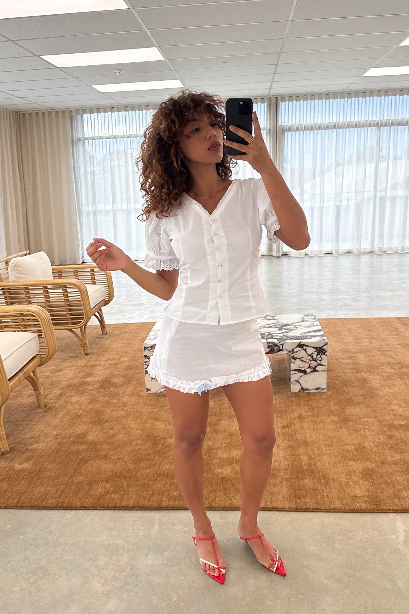 Whimsy Skirt in Ivory & Baby Blue