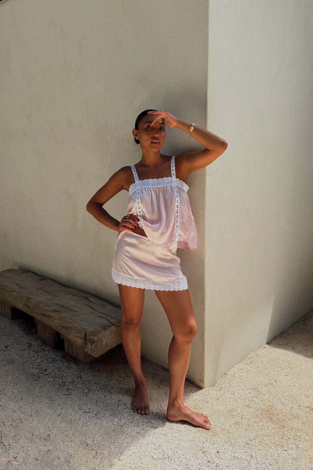 Fabienne Mini Skirt in Blush Silk