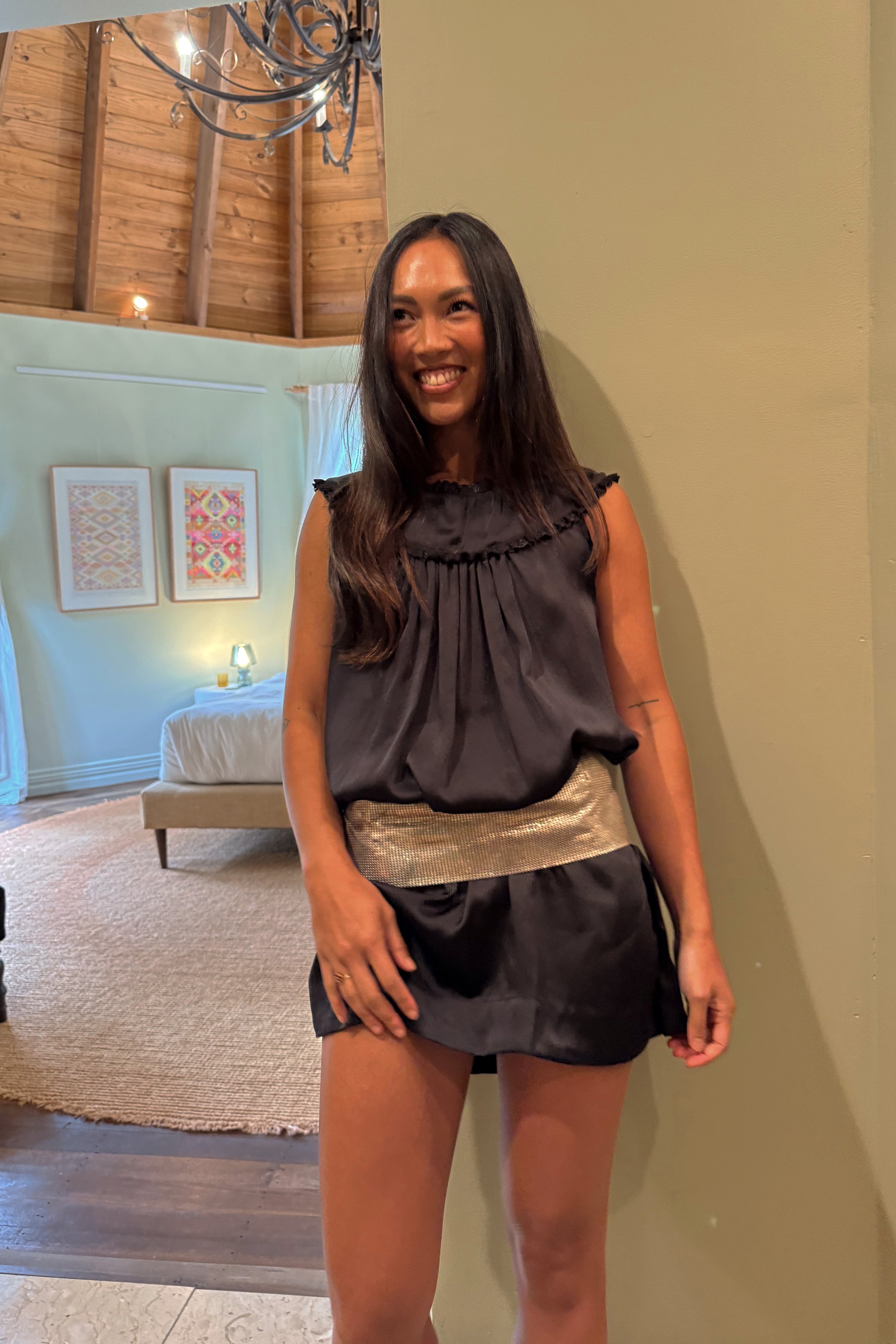 Antique Mini Dress in Silk Noir