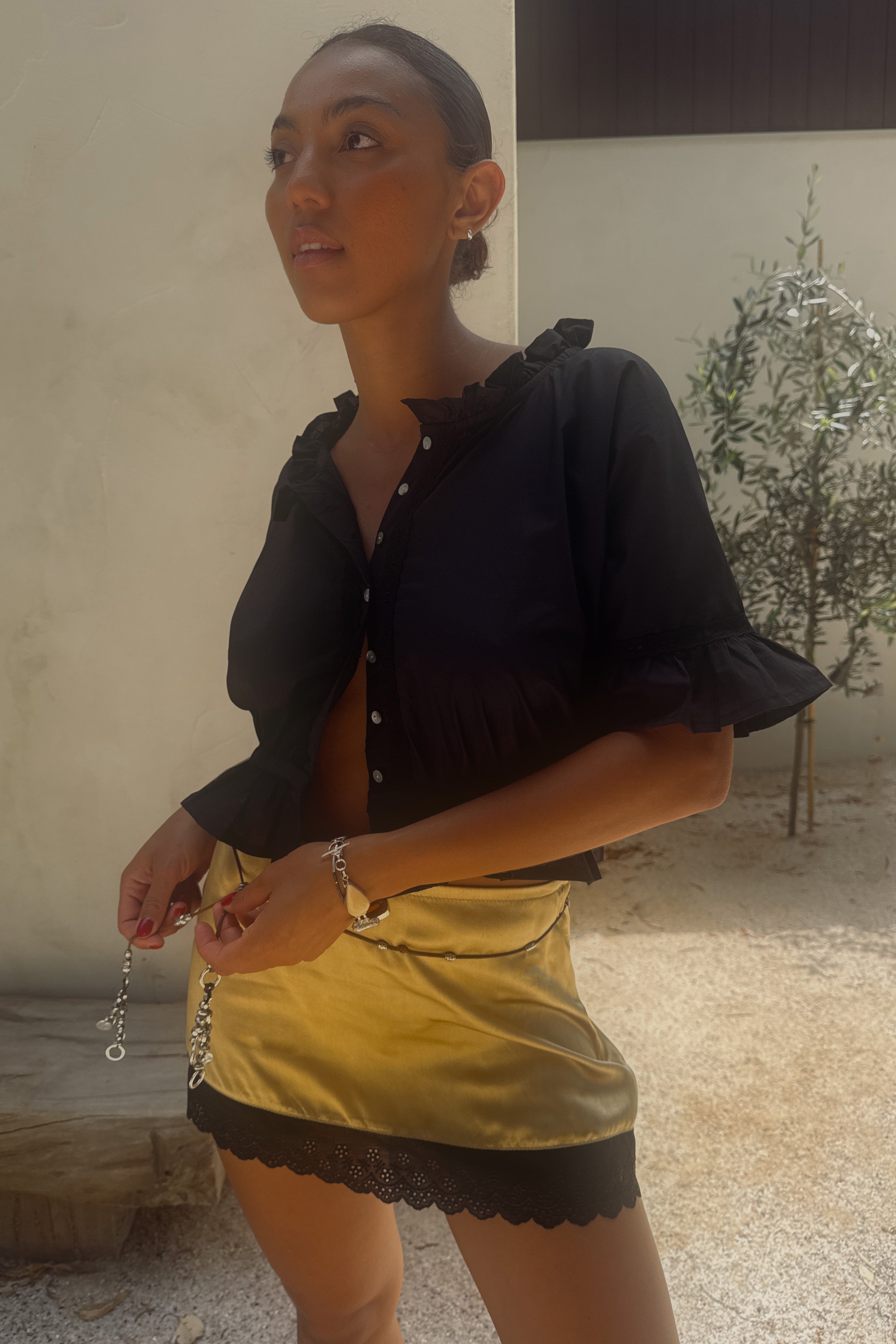 Fabienne Mini Skirt in Palm Silk