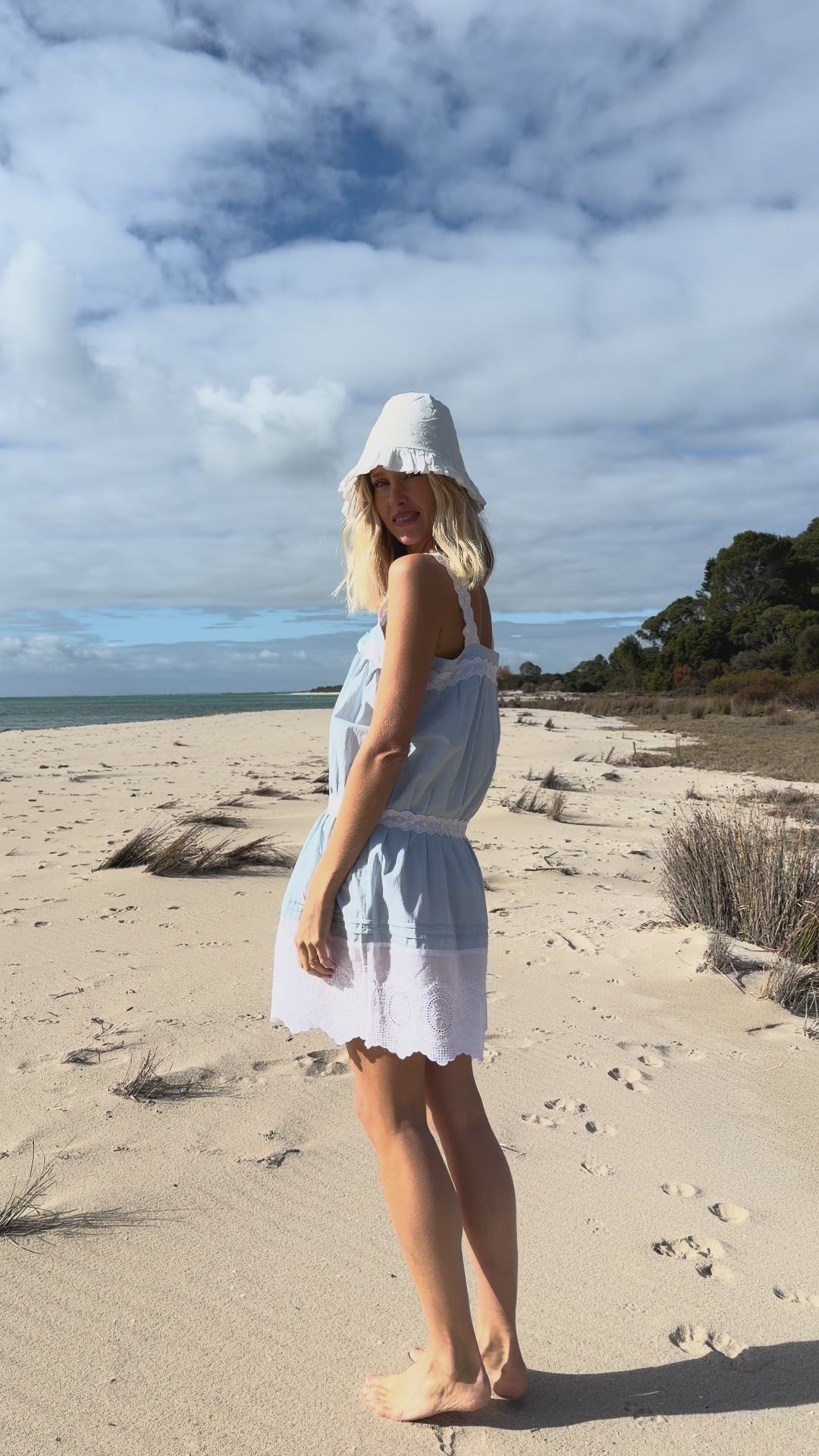 Marie Bow Dress in Sky