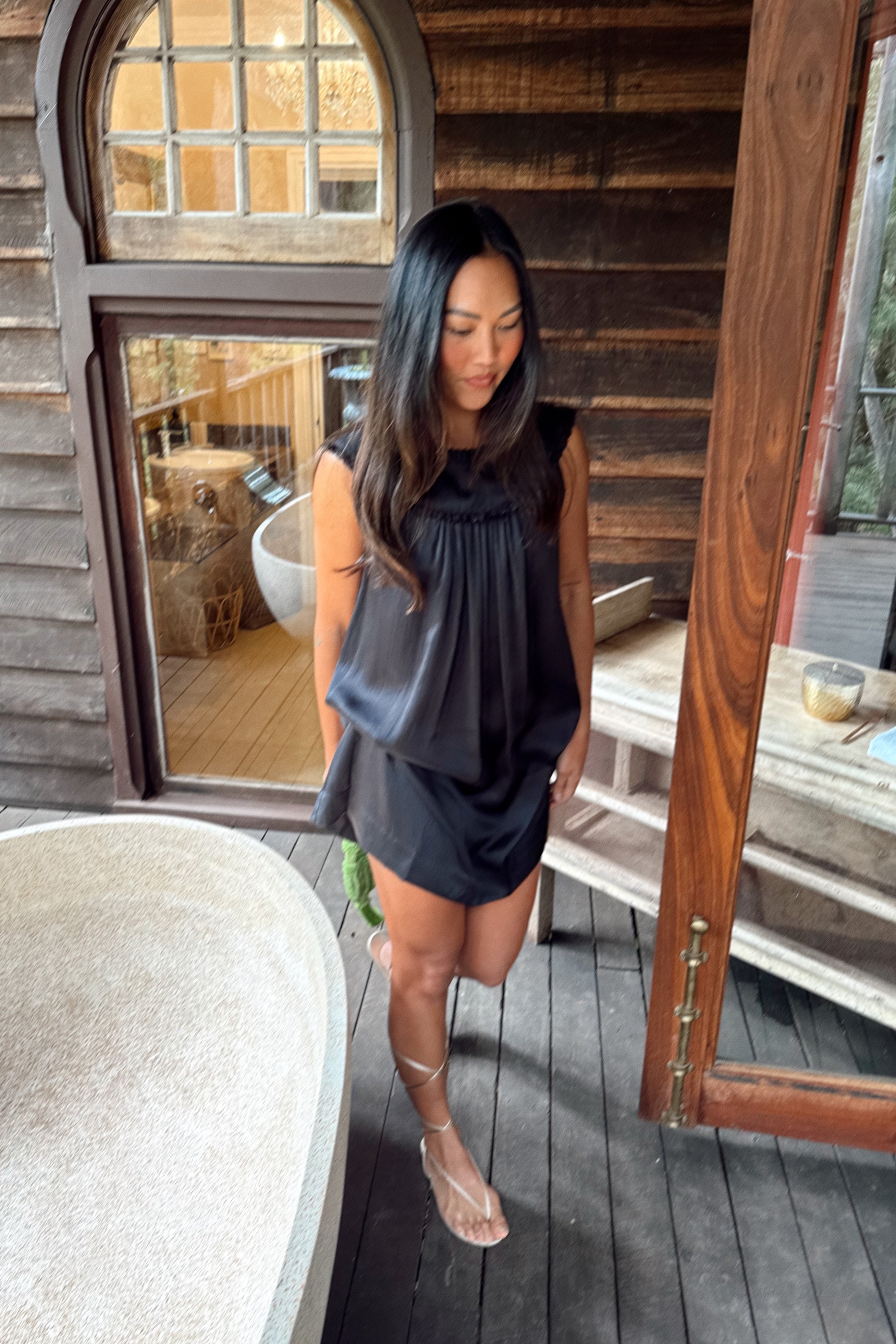 Antique Mini Dress in Silk Noir
