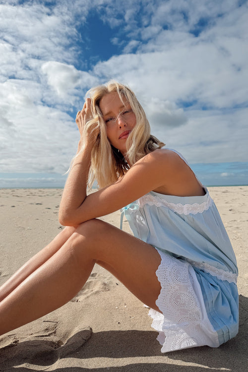 Marie Bow Dress in Sky