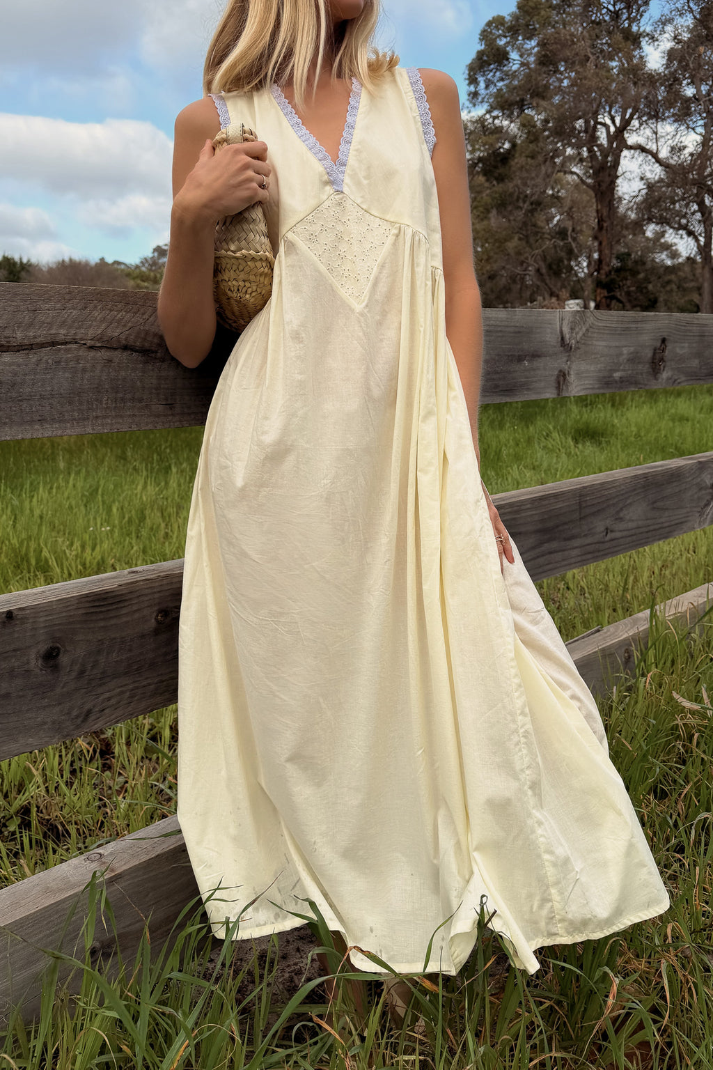 Vintage Gown in Butter with Ivory Lace Dusting