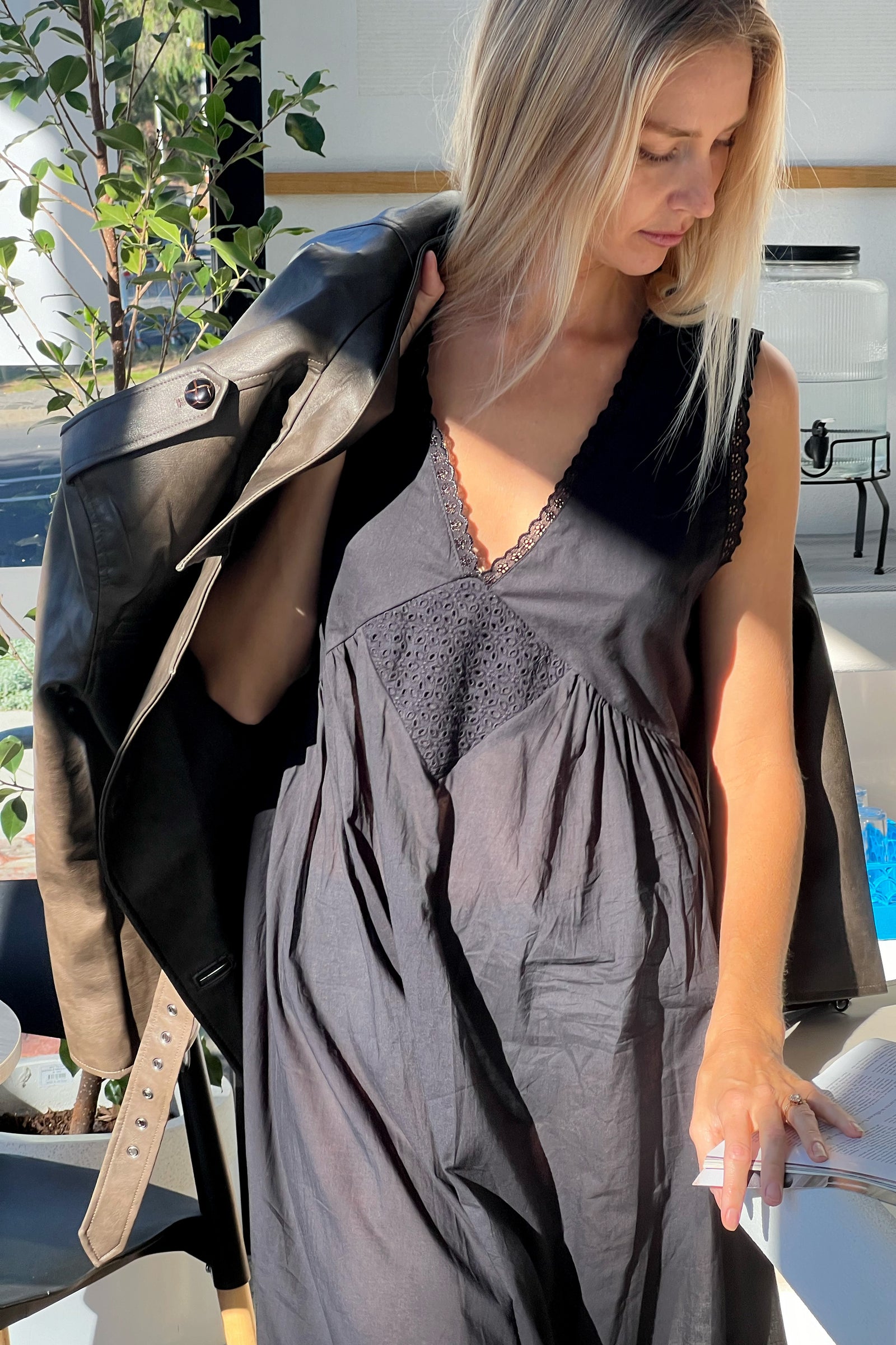 LANEWAY THE LABEL Vintage Cotton Gown in Noir — free download