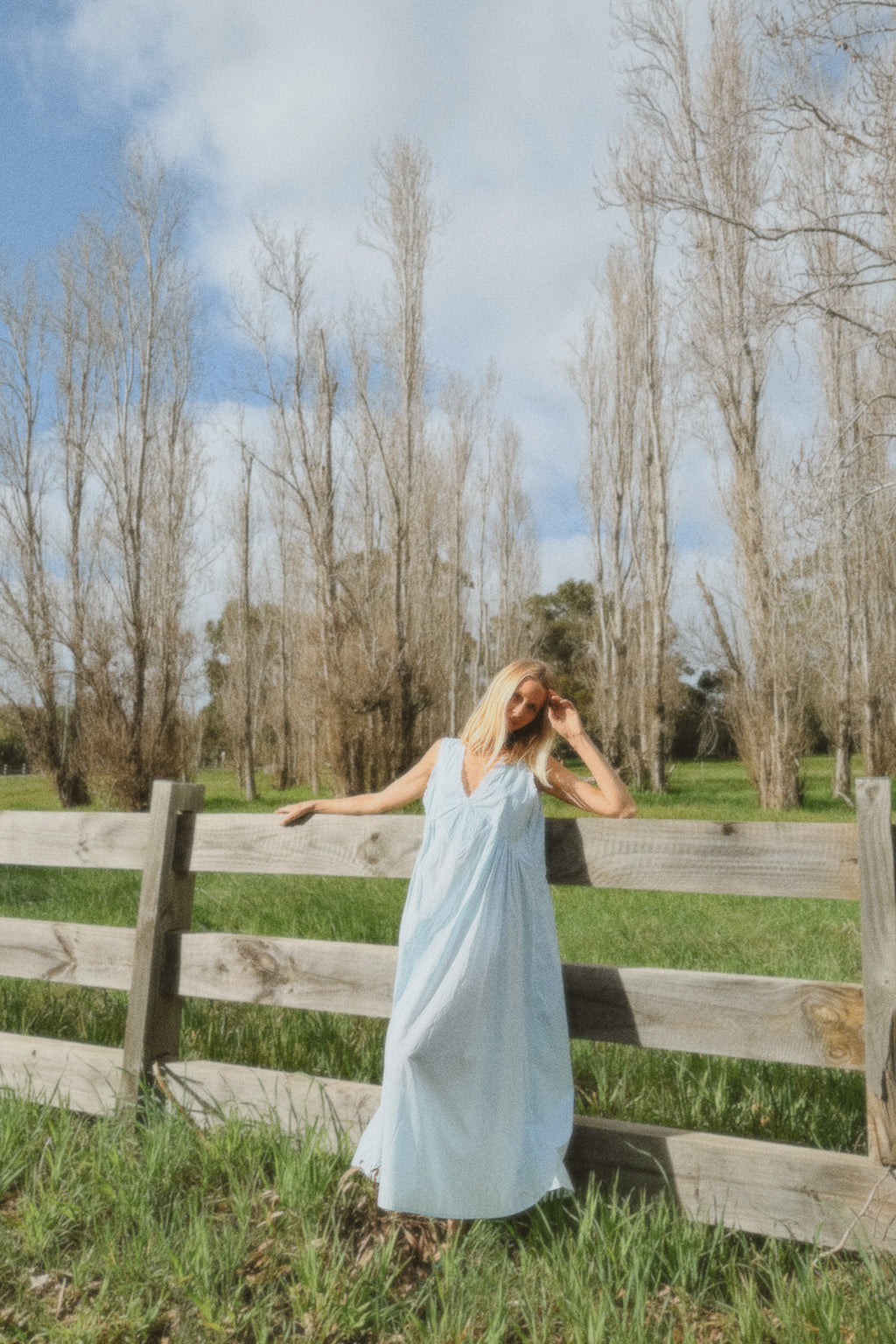 Vintage Gown in Powder Blue with Ivory Lace Dusting