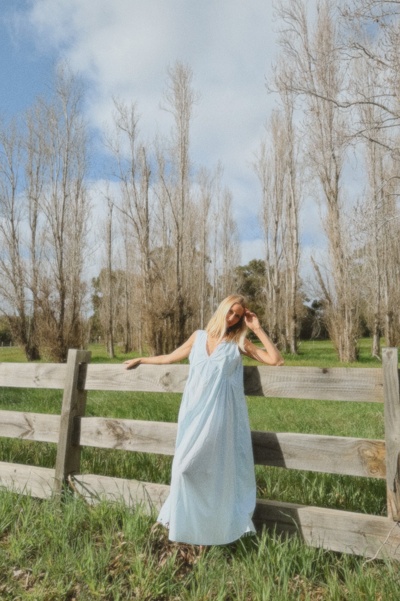 Vintage Gown in Powder Blue with Ivory Lace Dusting