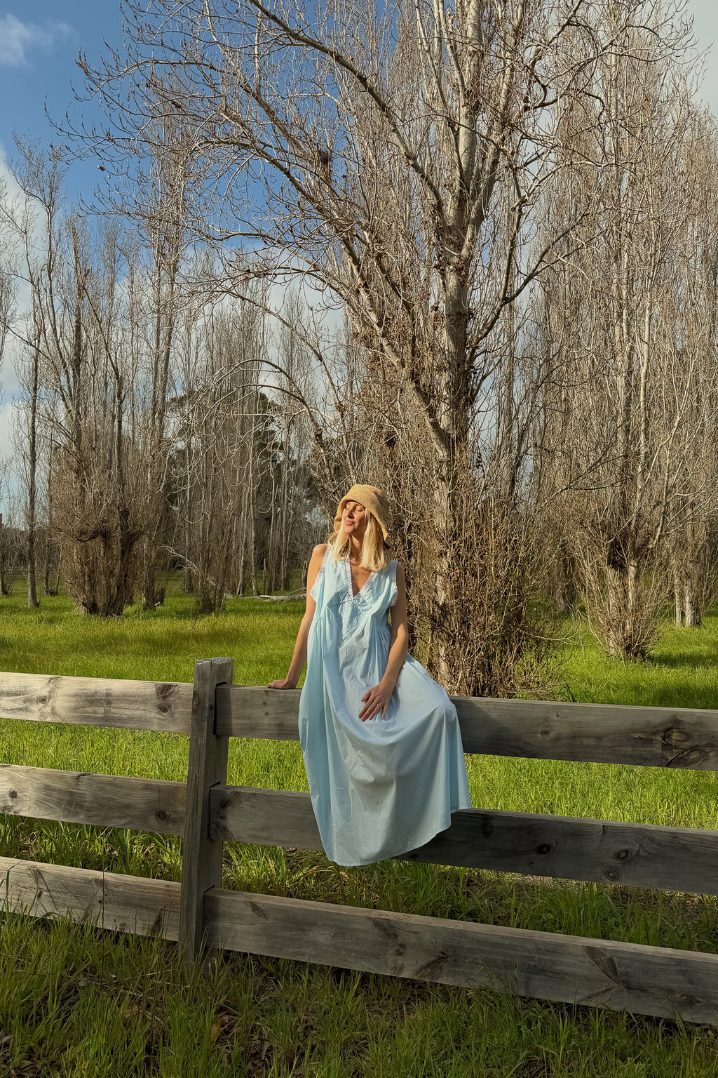 Vintage Gown in Powder Blue with Ivory Lace Dusting