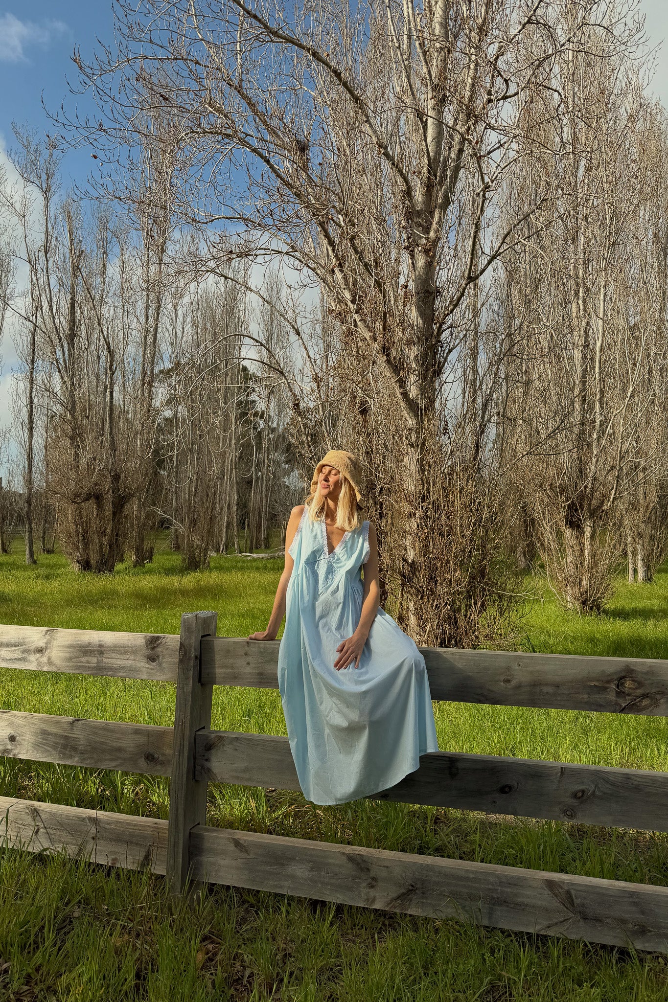 Vintage Gown in Powder Blue with Ivory Lace Dusting