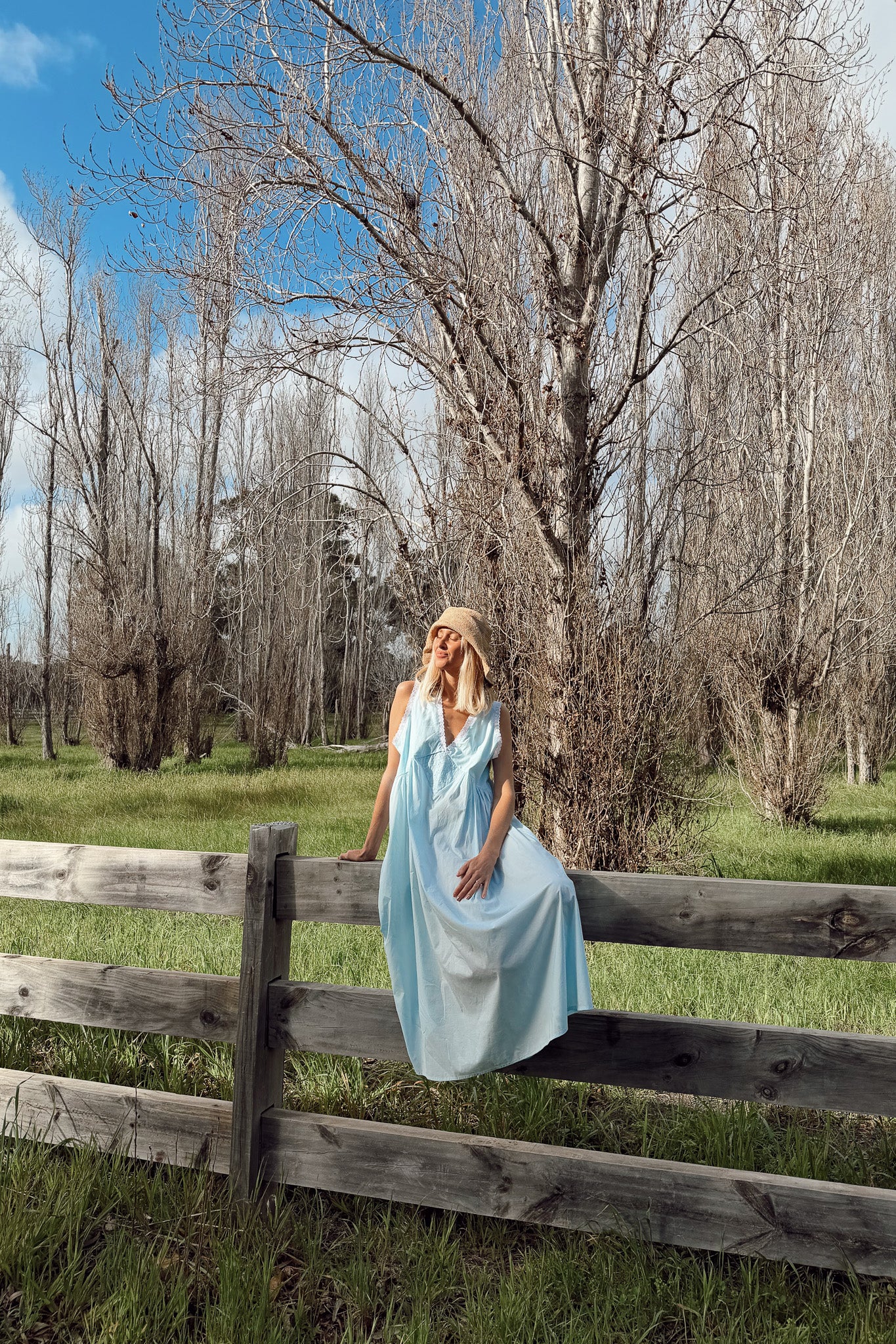 Vintage Gown in Powder Blue with Ivory Lace Dusting