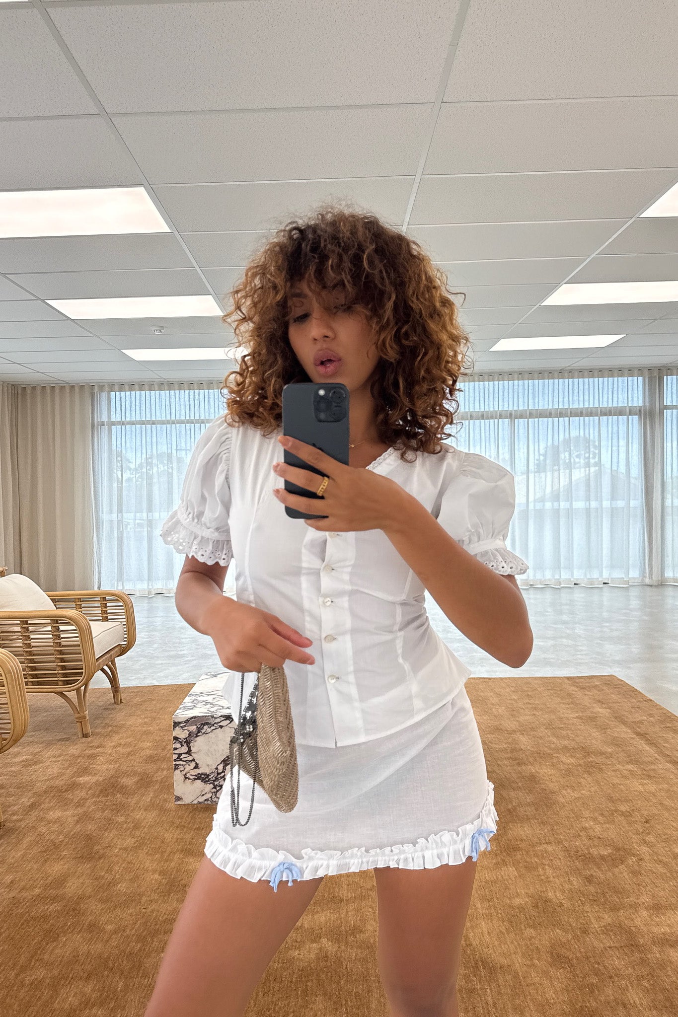 Whimsy Skirt in Ivory & Baby Blue